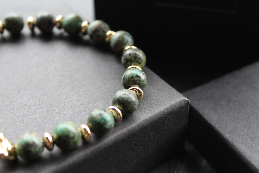 Men's Gold Tone African Turquoise Crystal Bracelet
