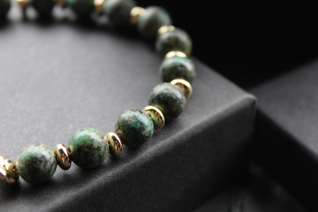 Men's Gold Tone African Turquoise Crystal Bracelet