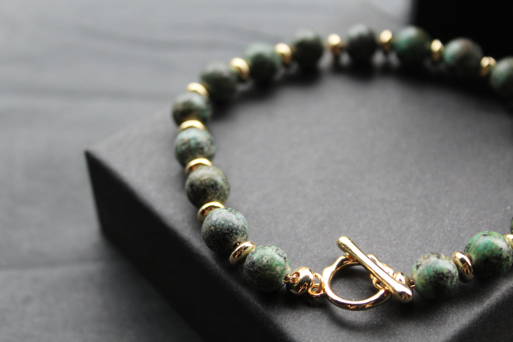 Men's Gold Tone African Turquoise Crystal Bracelet