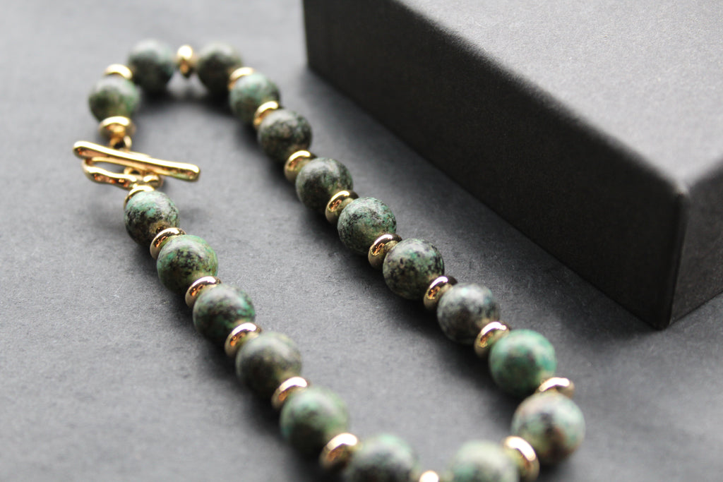 Men's Gold Tone African Turquoise Crystal Bracelet