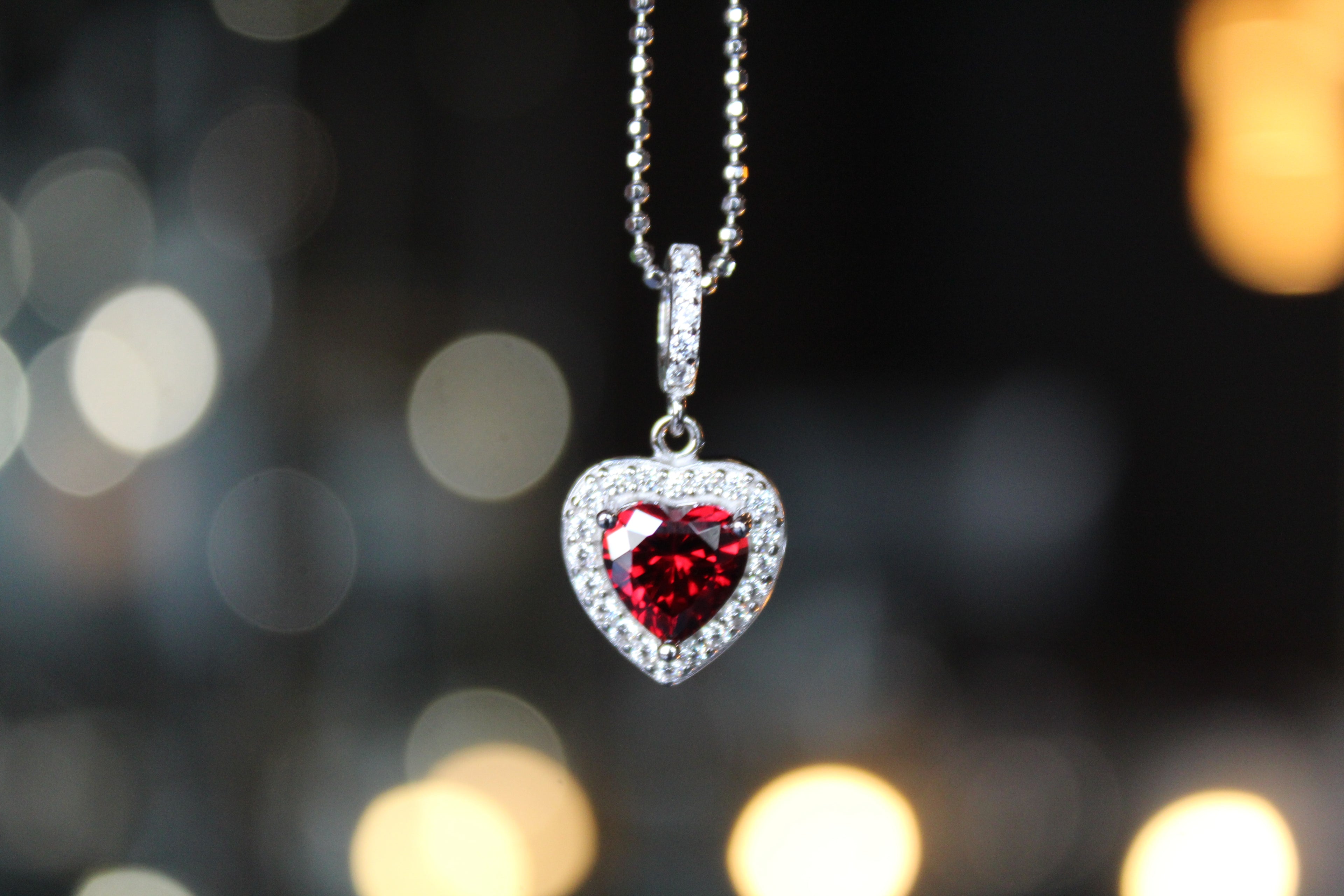 Mini Ruby Cubic Zirconia Drop Heart Pendant with 16-18" Silver Chain