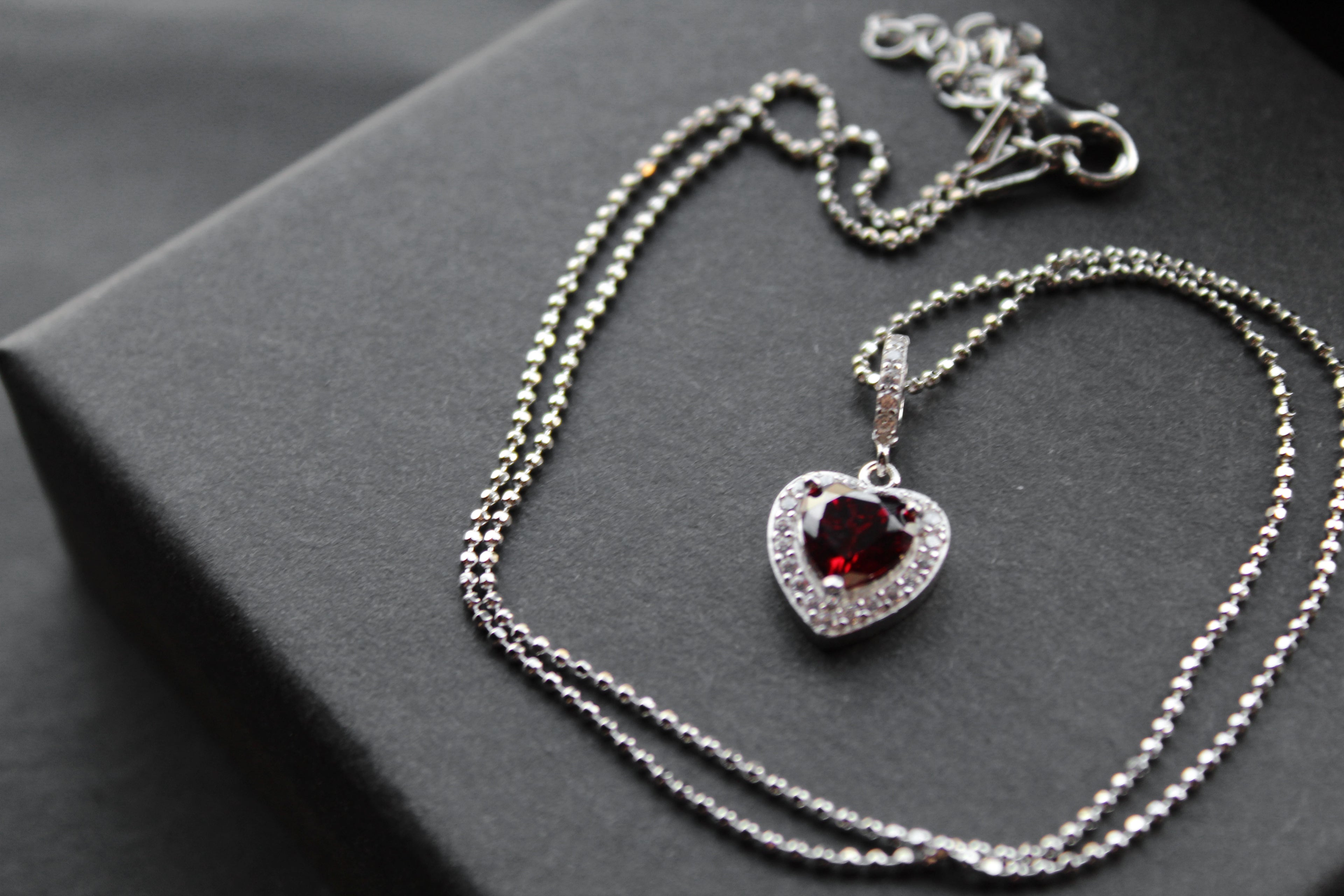 Mini Ruby Cubic Zirconia Drop Heart Pendant with 16-18" Silver Chain