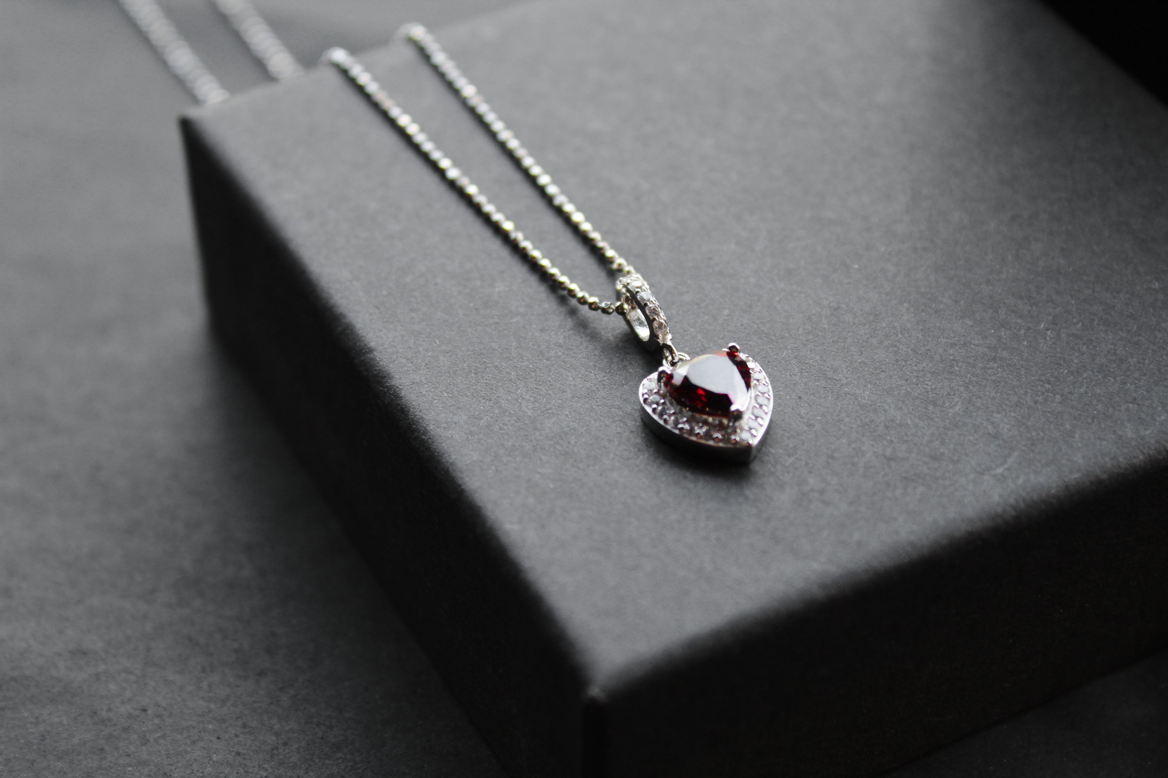 Mini Ruby Cubic Zirconia Drop Heart Pendant with 16-18" Silver Chain