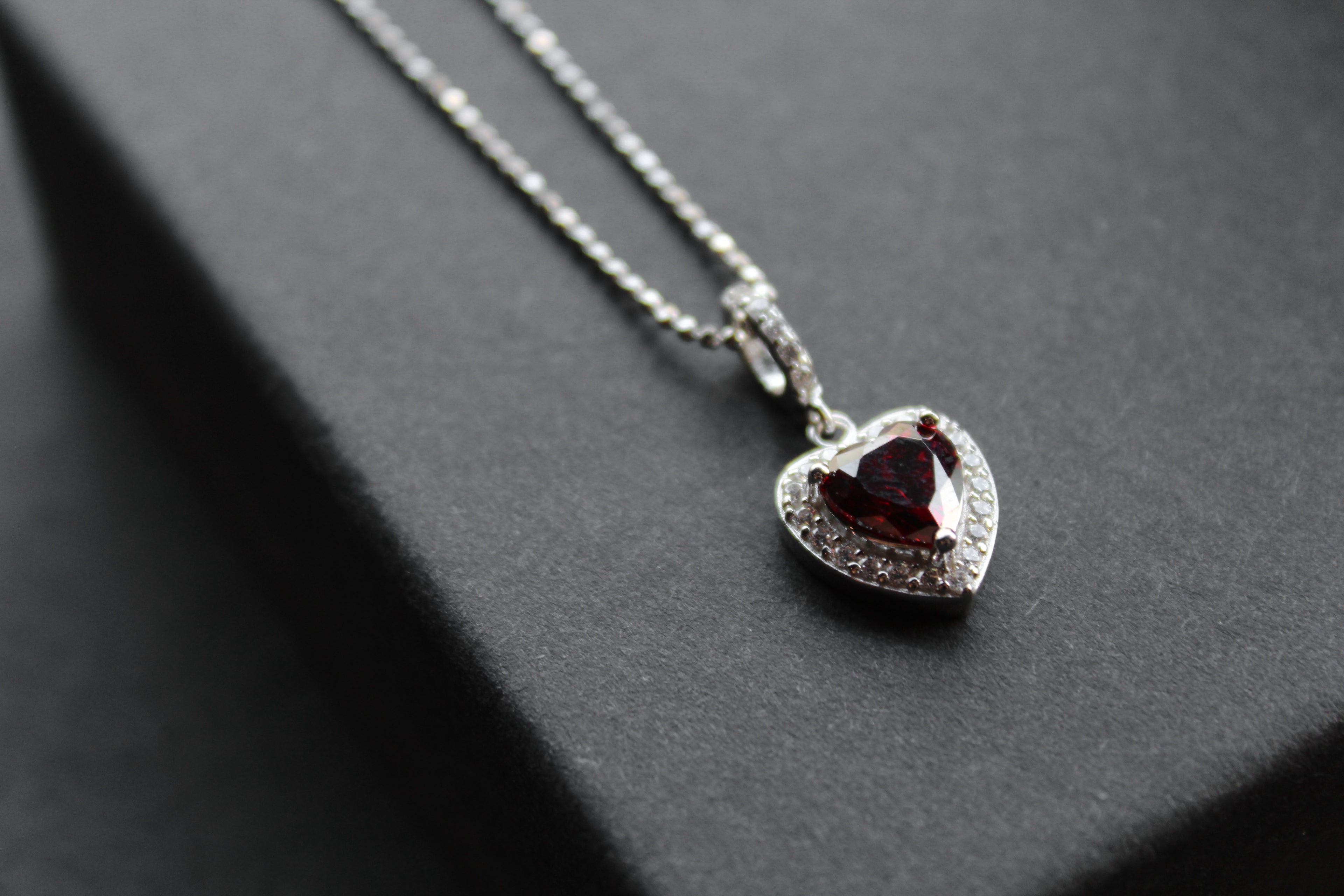 Mini Ruby Cubic Zirconia Drop Heart Pendant with 16-18" Silver Chain