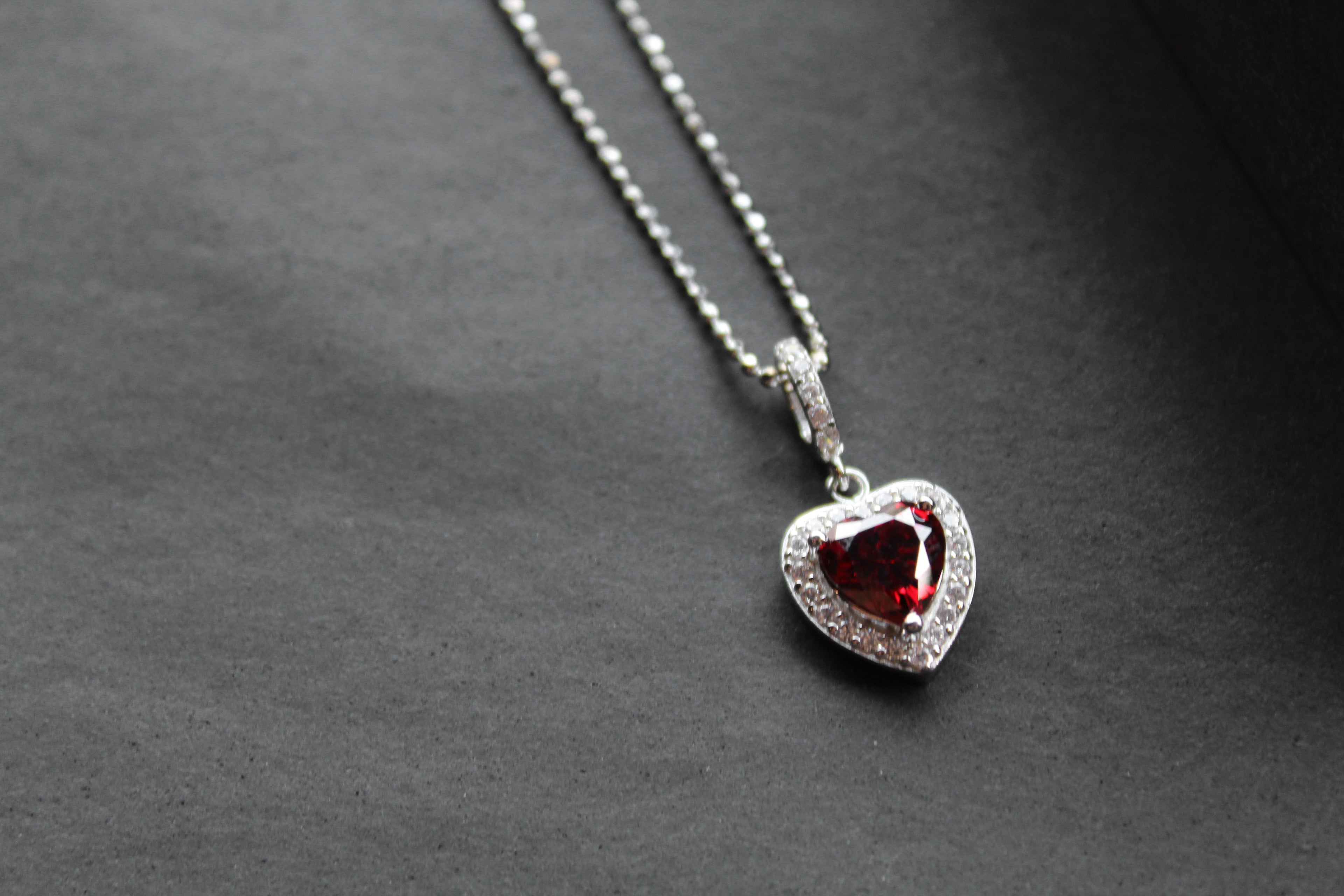 Mini Ruby Cubic Zirconia Drop Heart Pendant with 16-18" Silver Chain