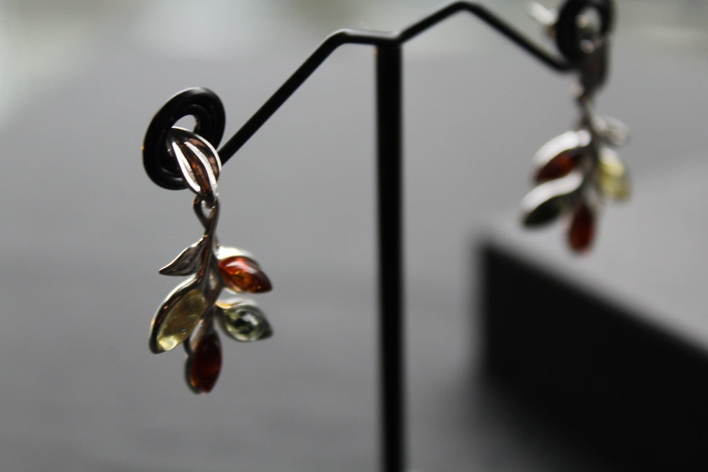 Mixed Amber Leaf Sprig Drop Earrings