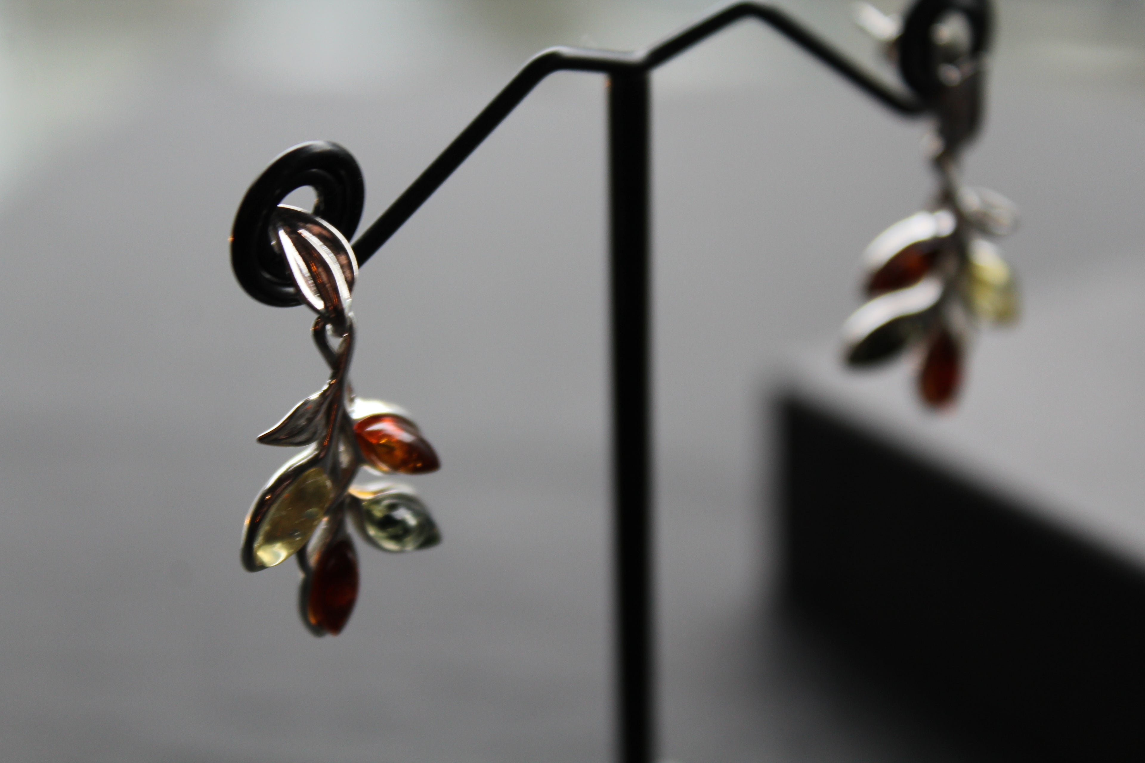 Mixed Amber Leaf Sprig Drop Earrings