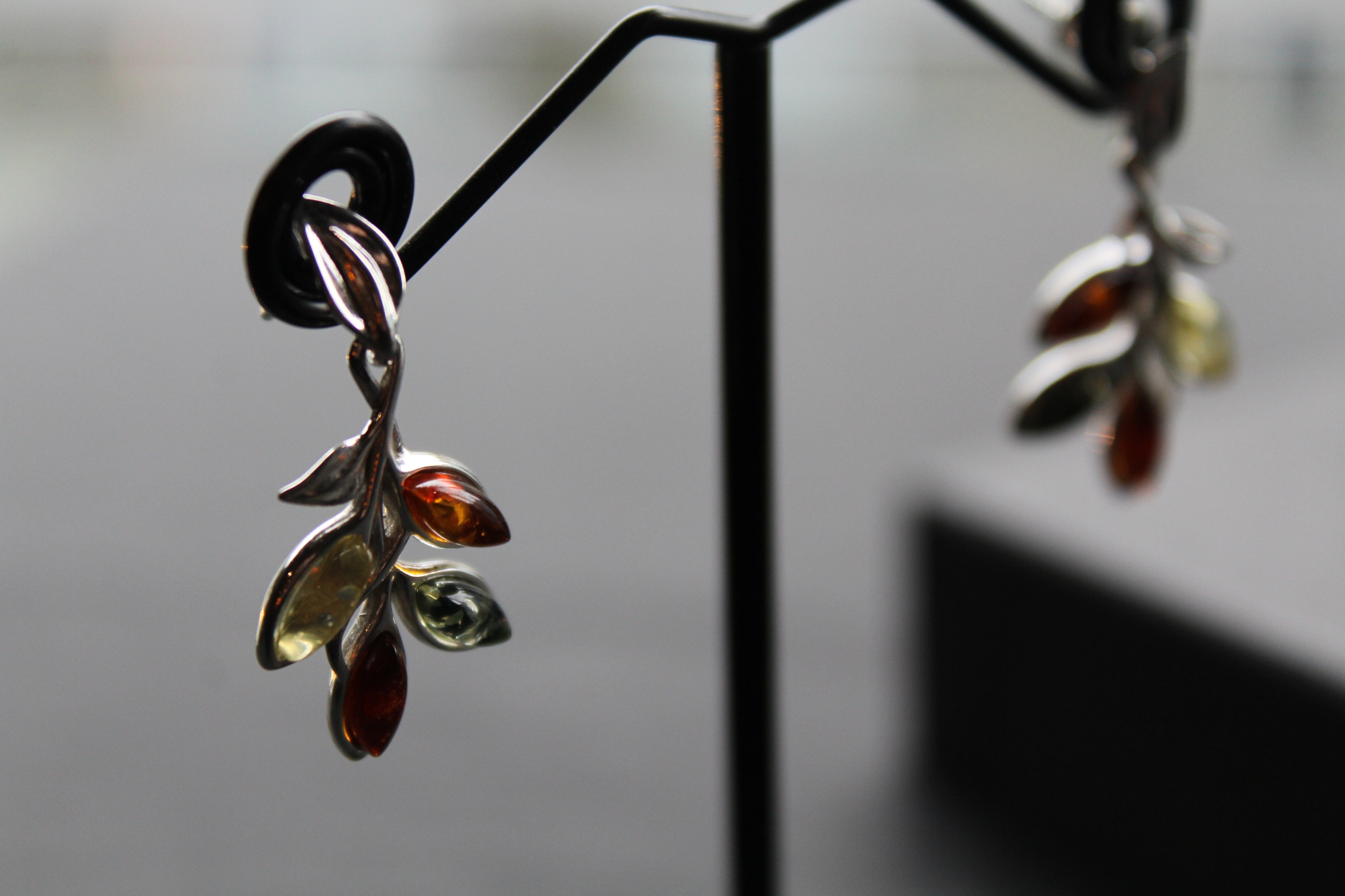 Mixed Amber Leaf Sprig Drop Earrings