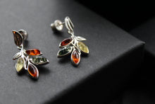 Load image into Gallery viewer, Mixed Amber Leaf Sprig Drop Earrings
