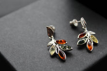 Load image into Gallery viewer, Mixed Amber Leaf Sprig Drop Earrings
