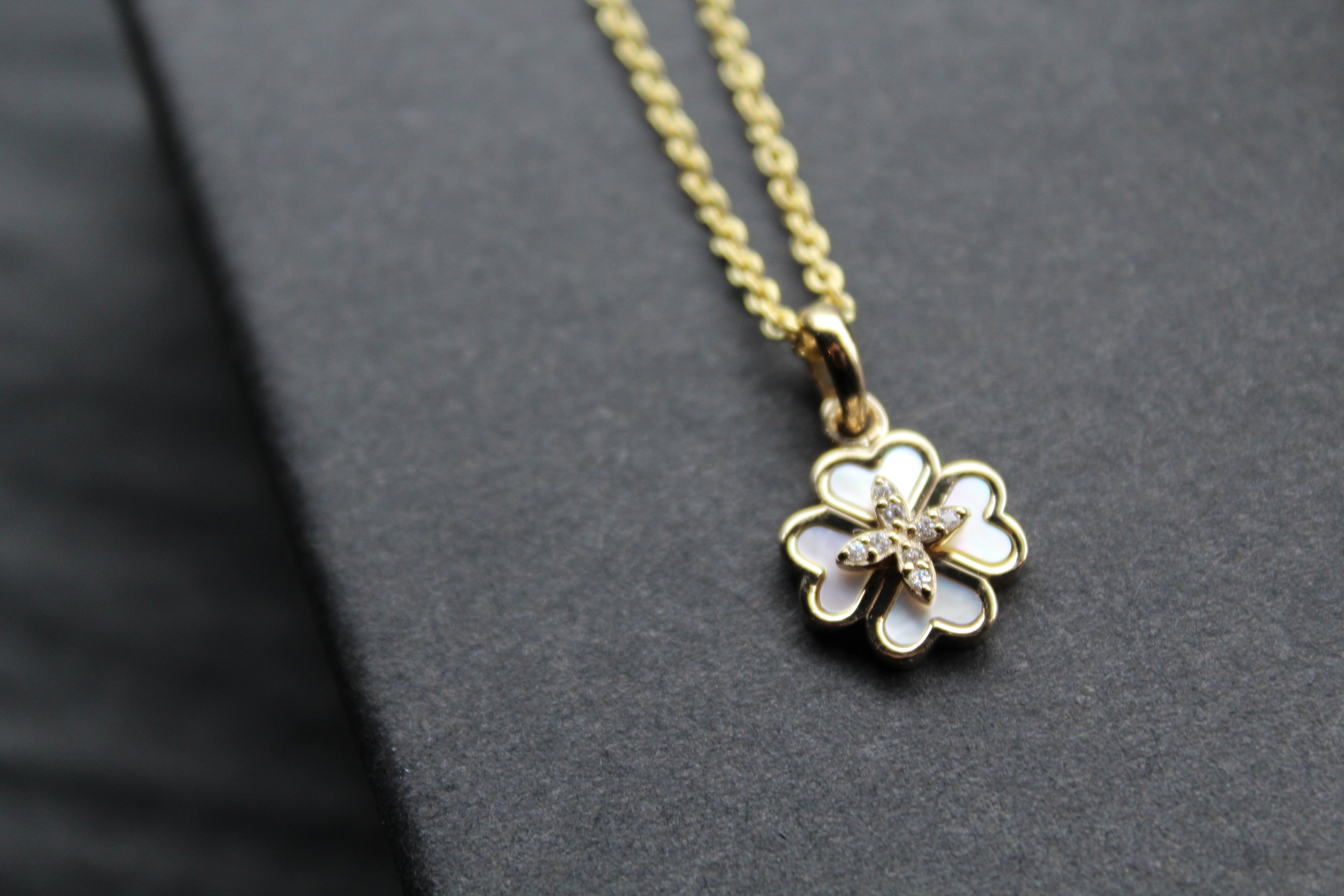 Silver Mother of Pearl Flower Necklace with Yellow Gold Plate
