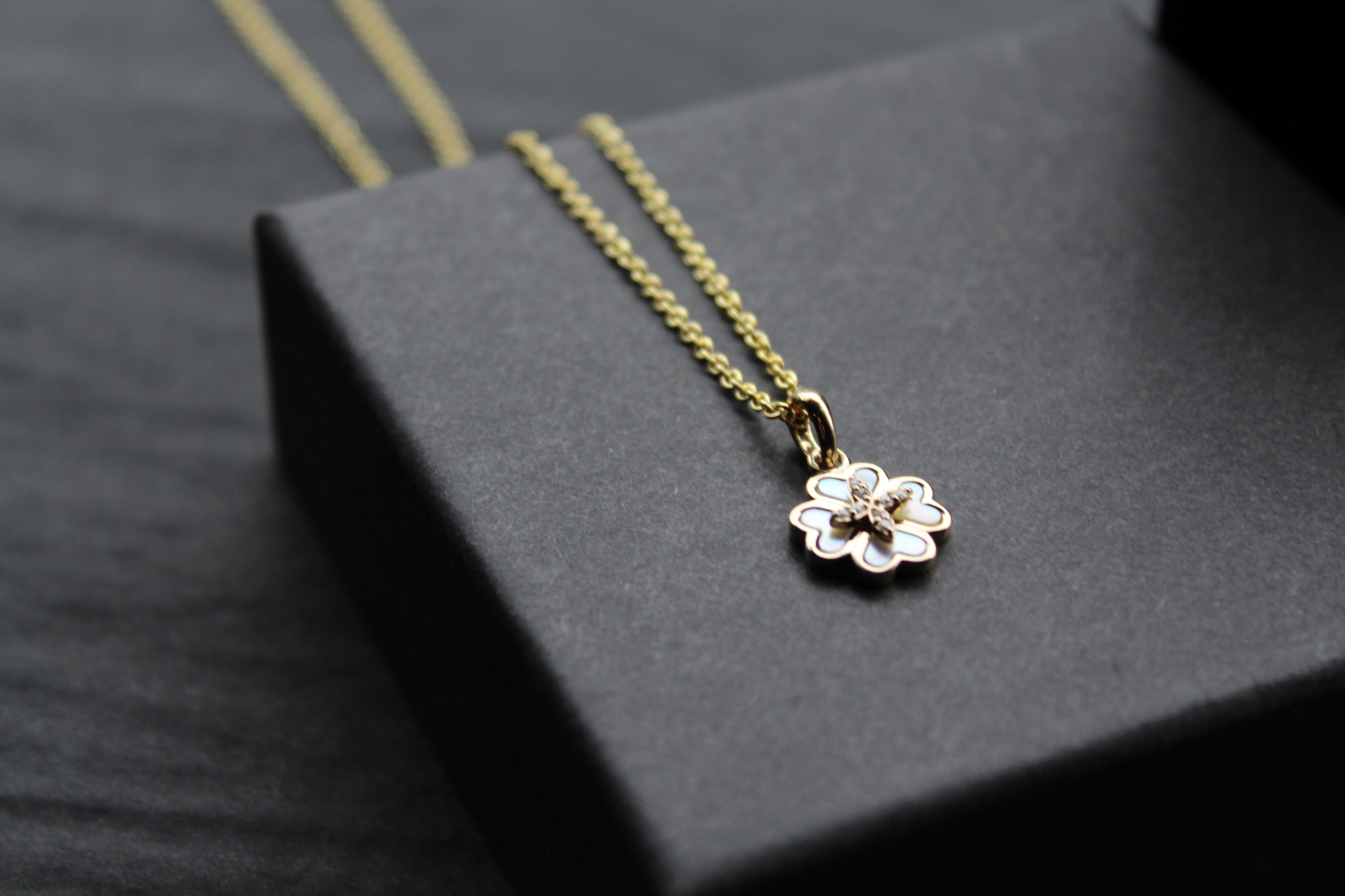 Silver Mother of Pearl Flower Necklace with Yellow Gold Plate