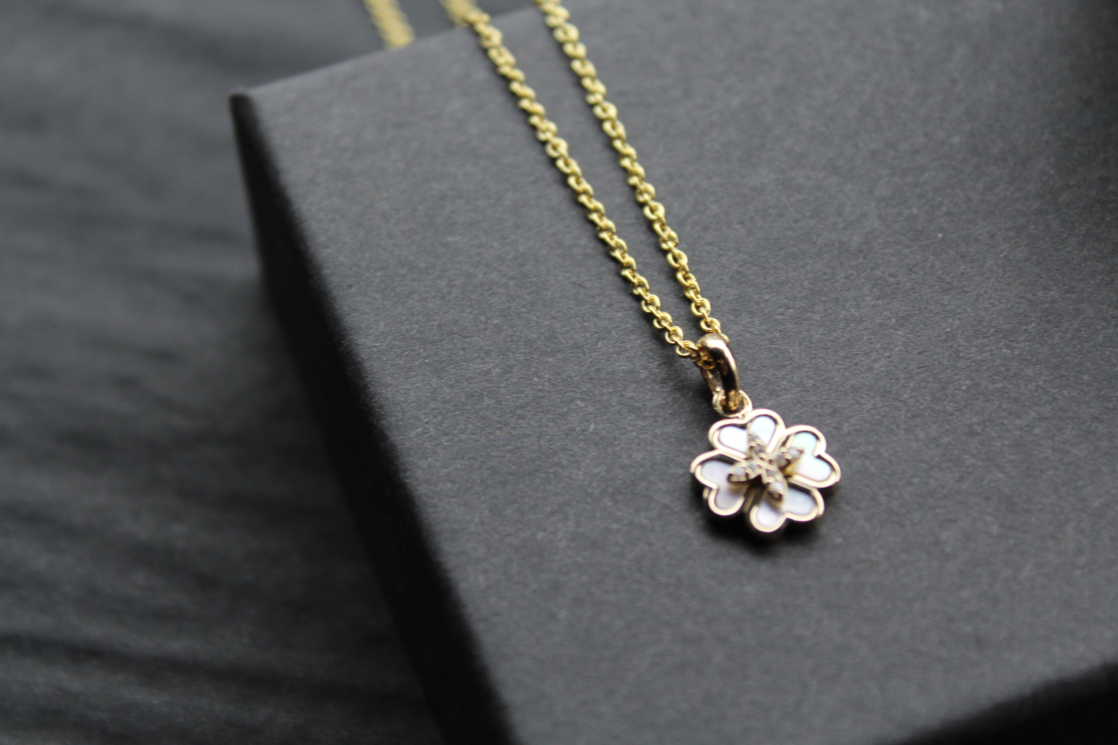 Silver Mother of Pearl Flower Necklace with Yellow Gold Plate