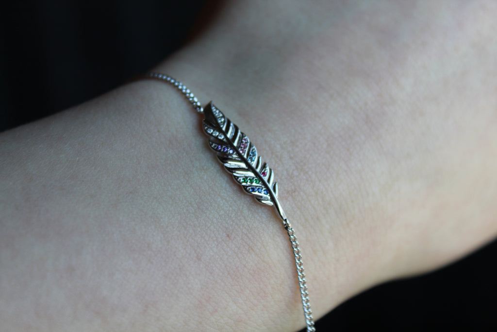 Multi coloured Cubic Zirconia Feather Bracelet