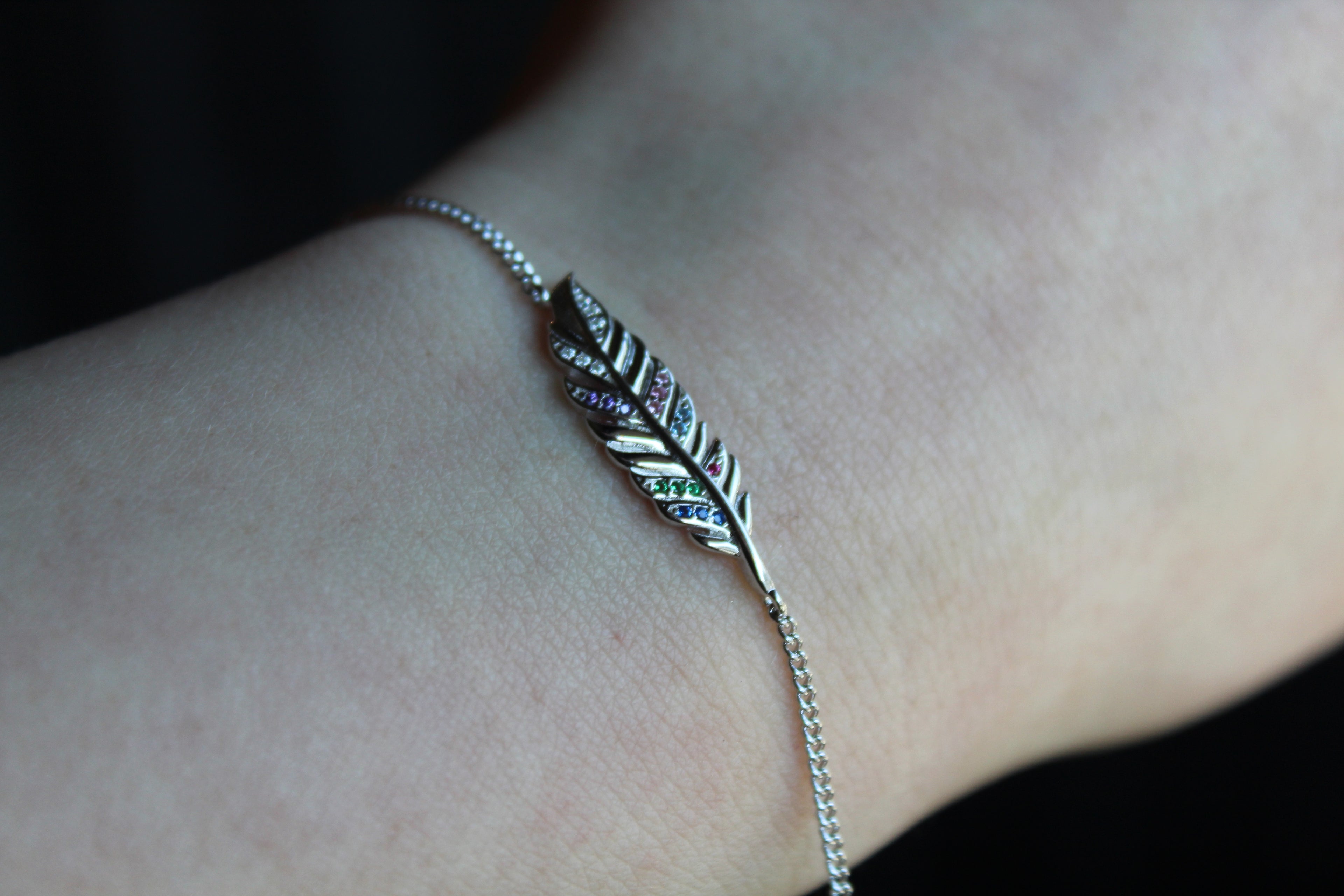 Multi coloured Cubic Zirconia Feather Bracelet