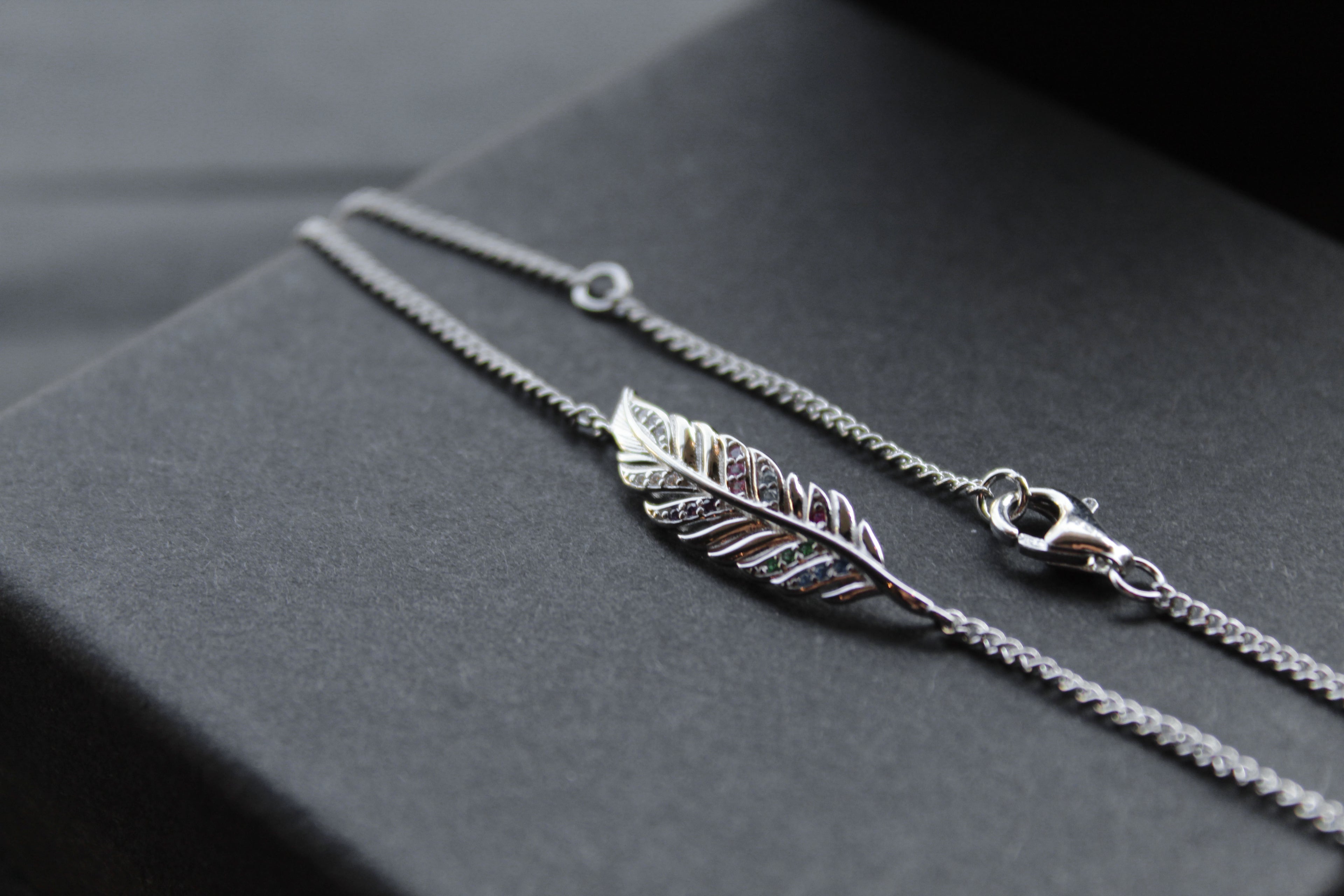 Multi coloured Cubic Zirconia Feather Bracelet