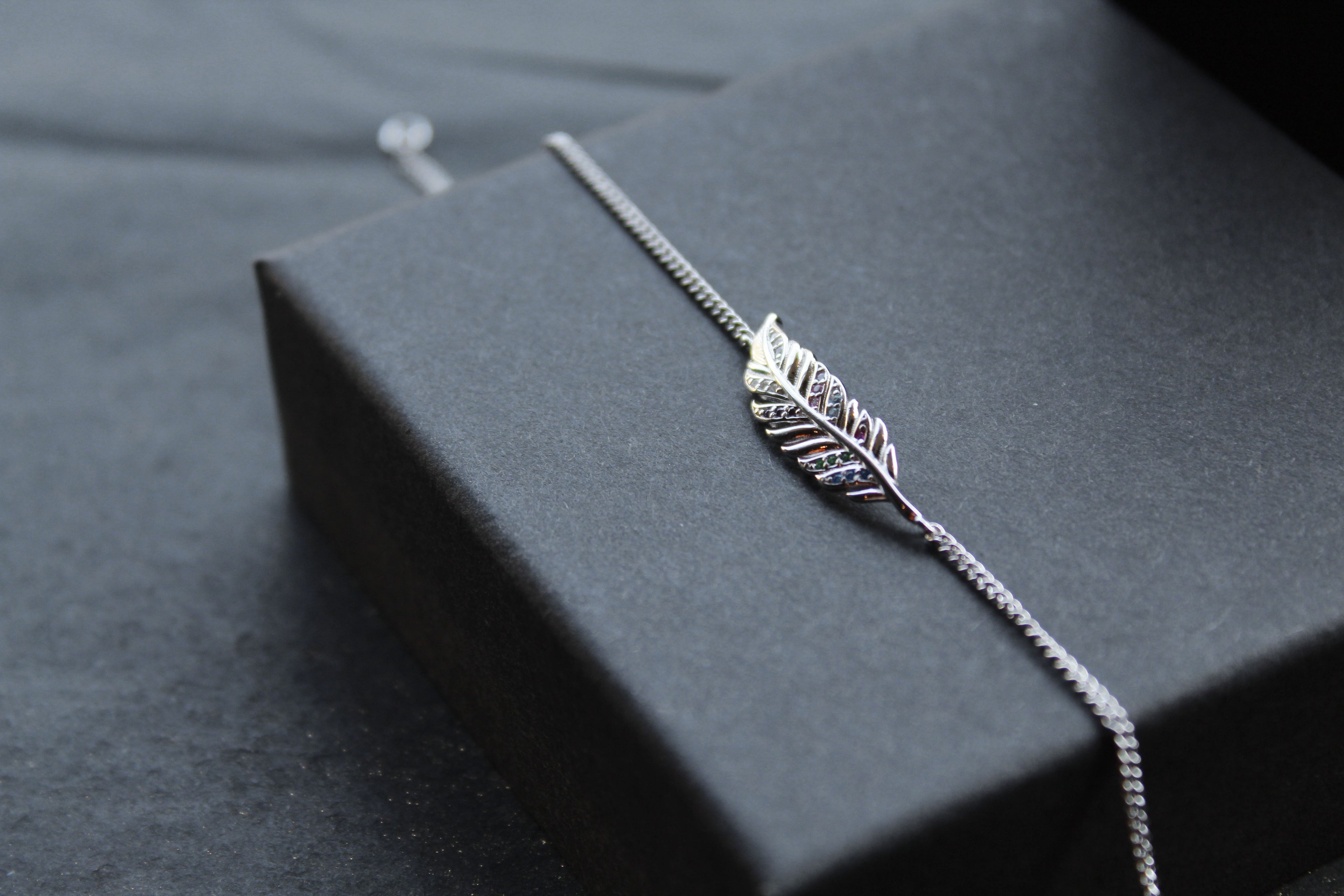 Multi coloured Cubic Zirconia Feather Bracelet