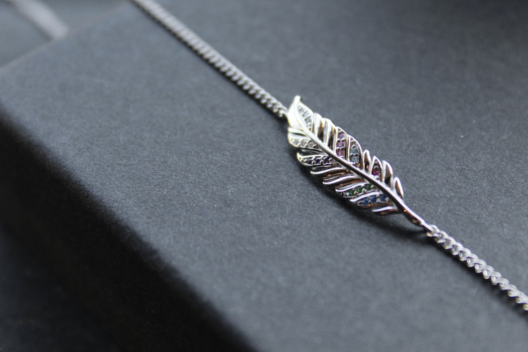 Multi coloured Cubic Zirconia Feather Bracelet