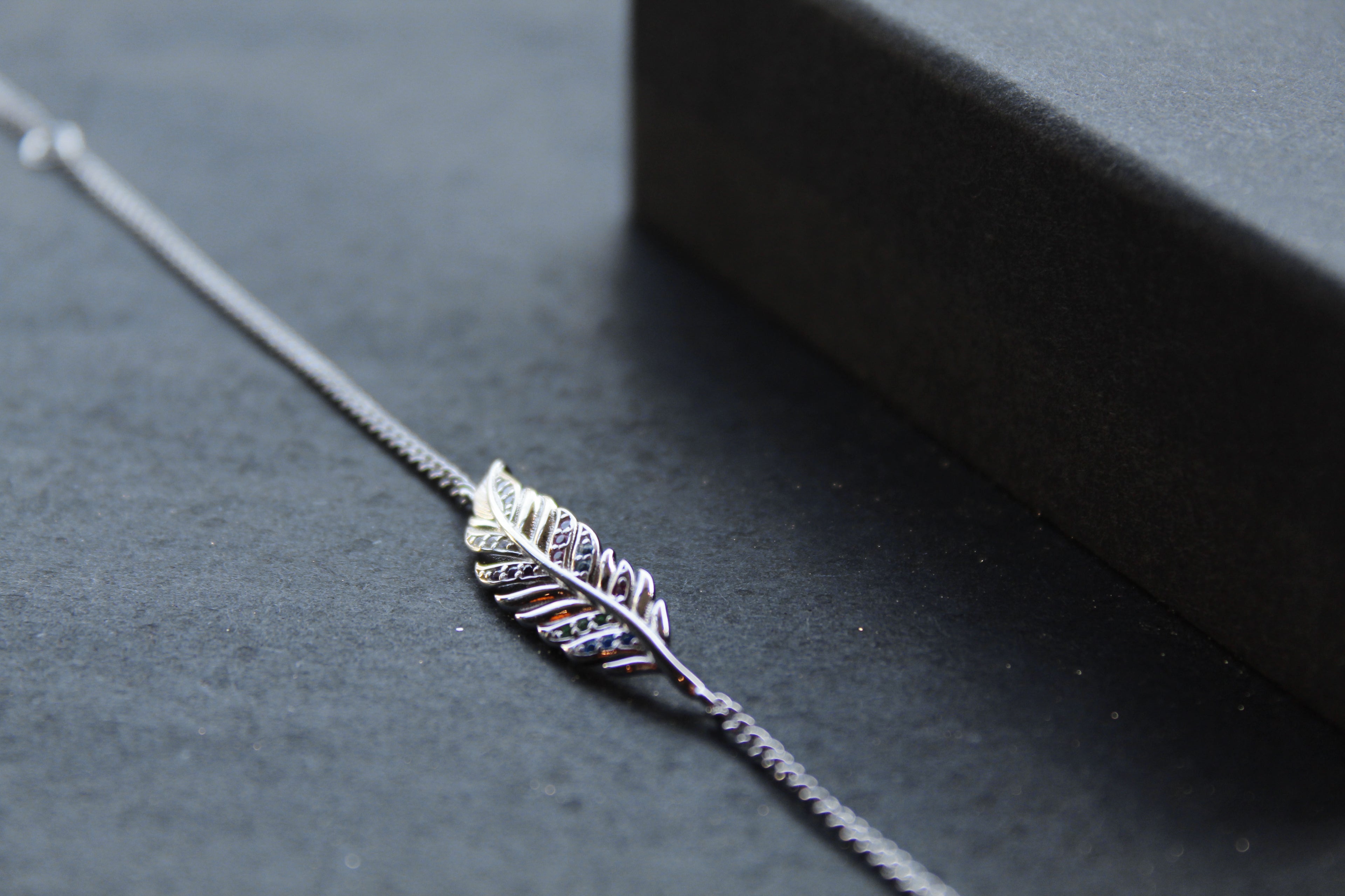 Multi coloured Cubic Zirconia Feather Bracelet