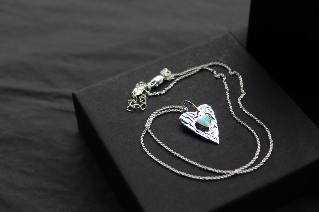 Opalite Hammered Heart Pendant & Chain