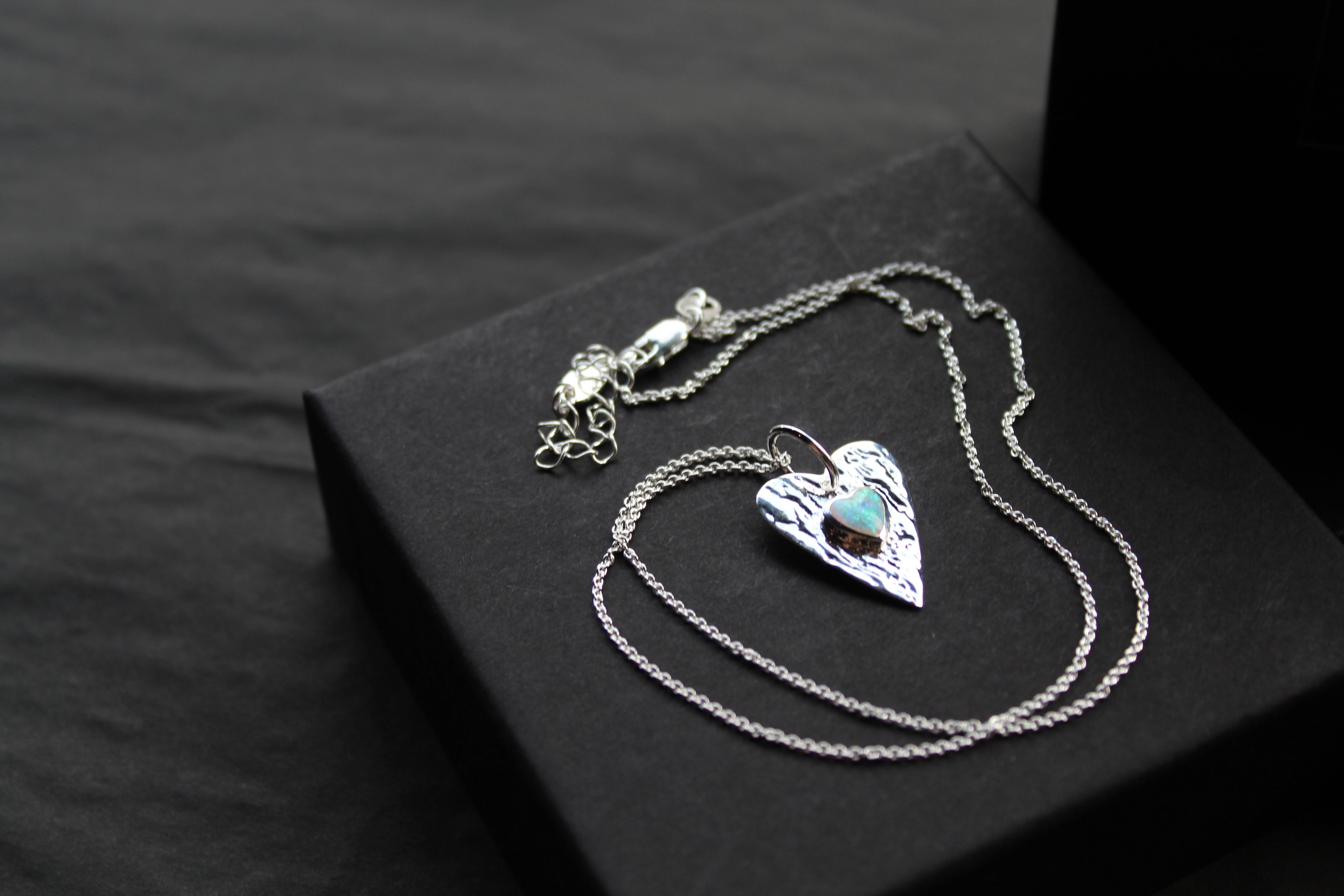 Opalite Hammered Heart Pendant & Chain
