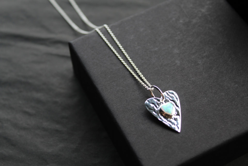Opalite Hammered Heart Pendant & Chain