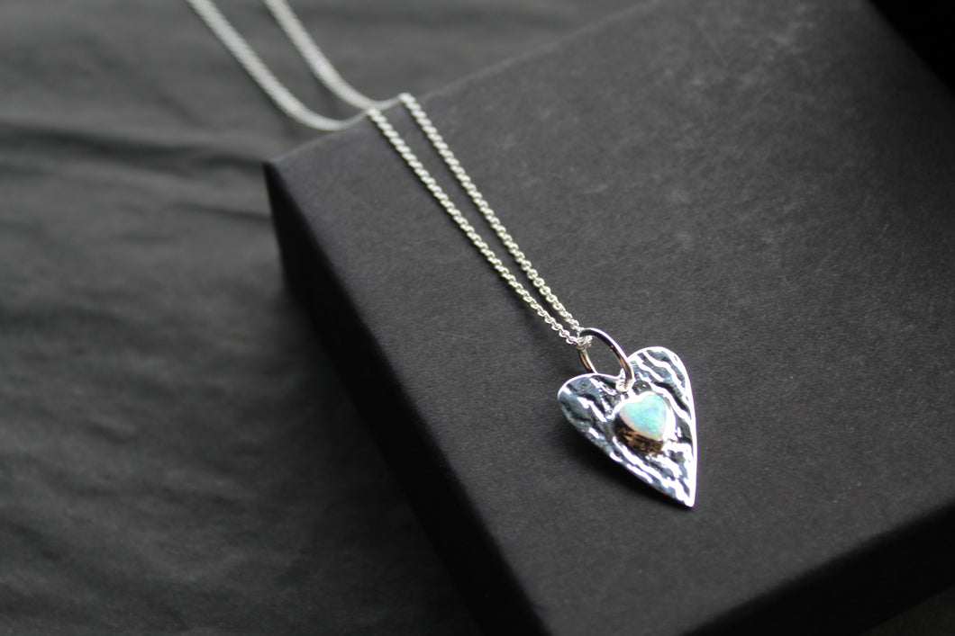 Opalite Hammered Heart Pendant & Chain
