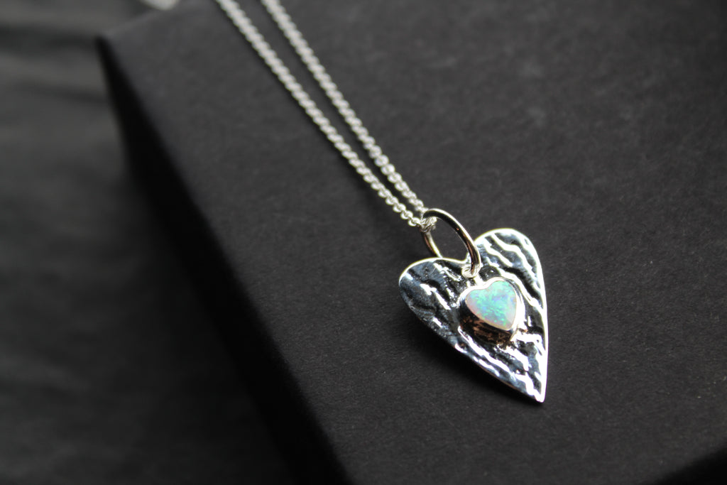 Opalite Hammered Heart Pendant & Chain