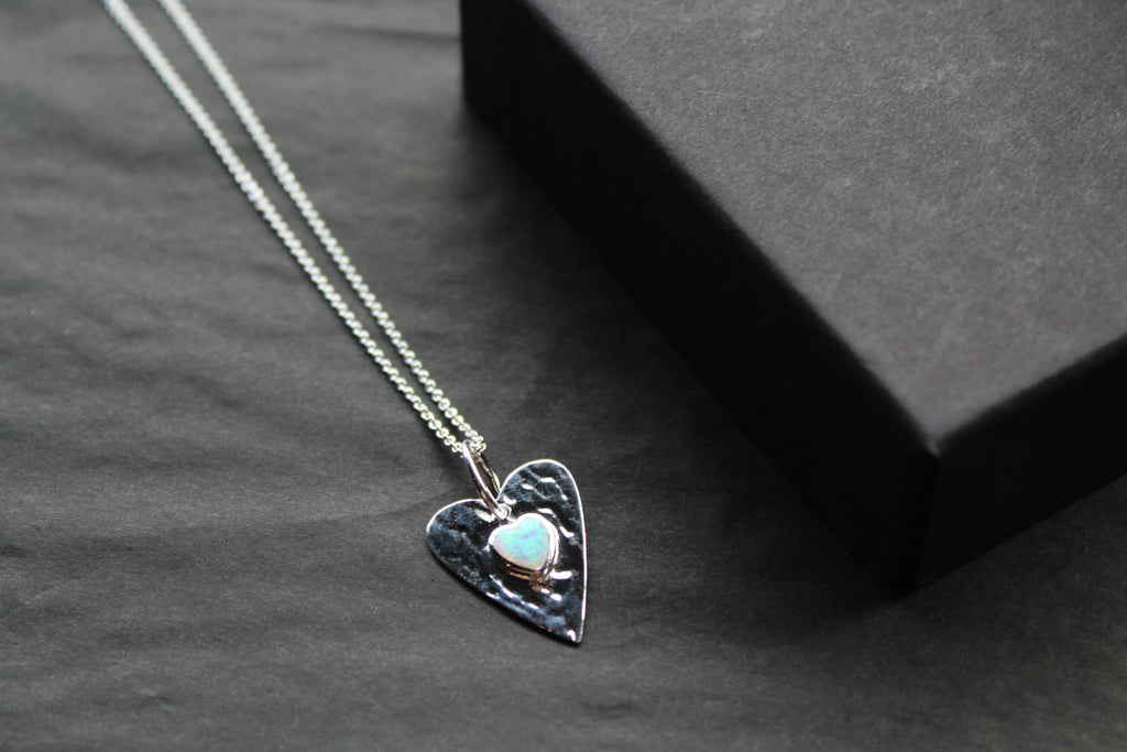 Opalite Hammered Heart Pendant & Chain