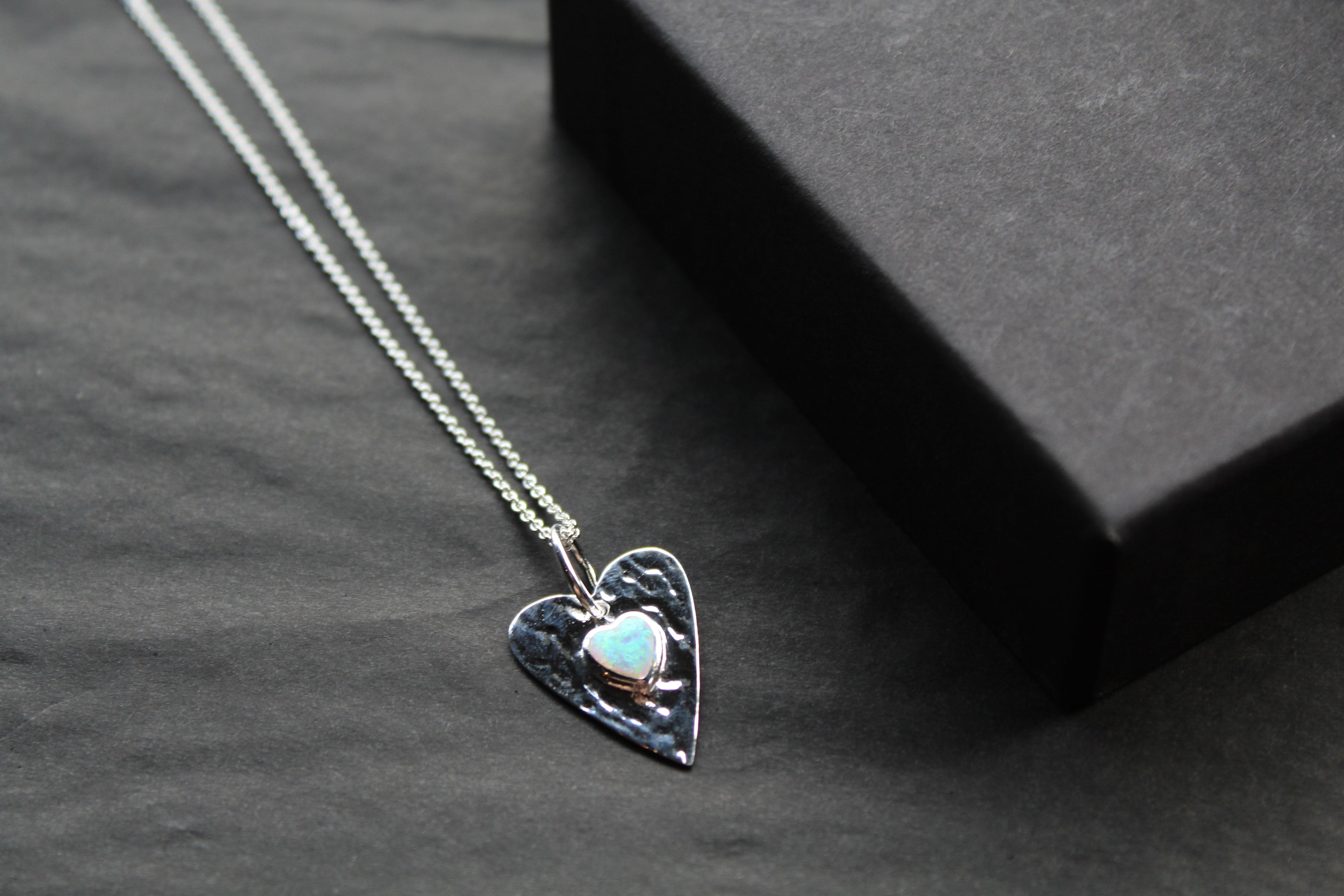 Opalite Hammered Heart Pendant & Chain