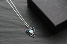Load image into Gallery viewer, Opalite Hammered Heart Pendant &amp; Chain
