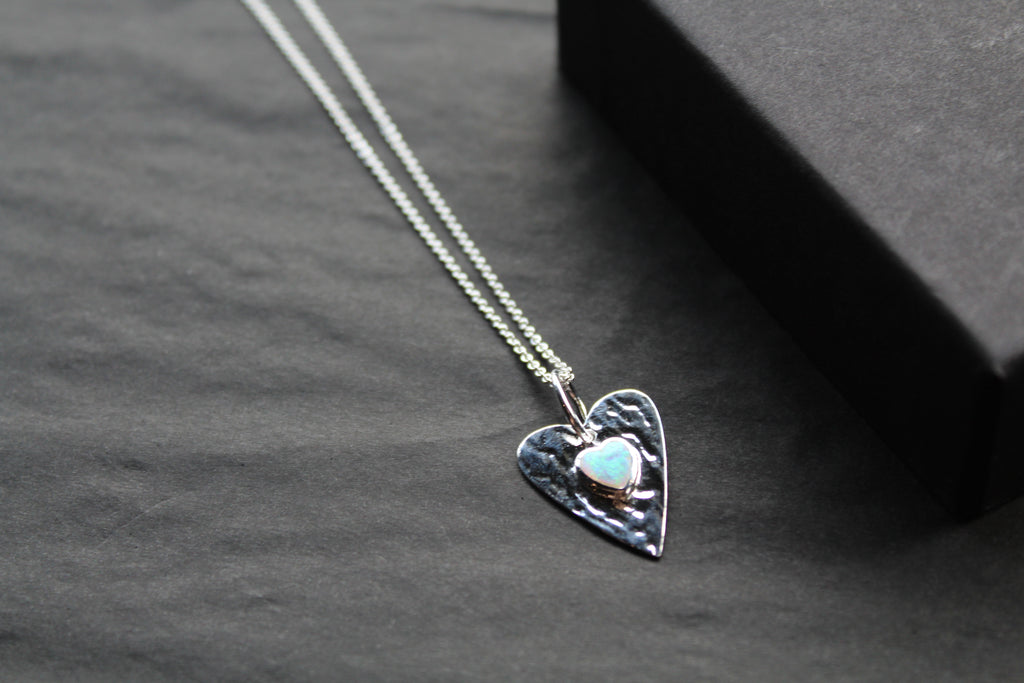 Opalite Hammered Heart Pendant & Chain