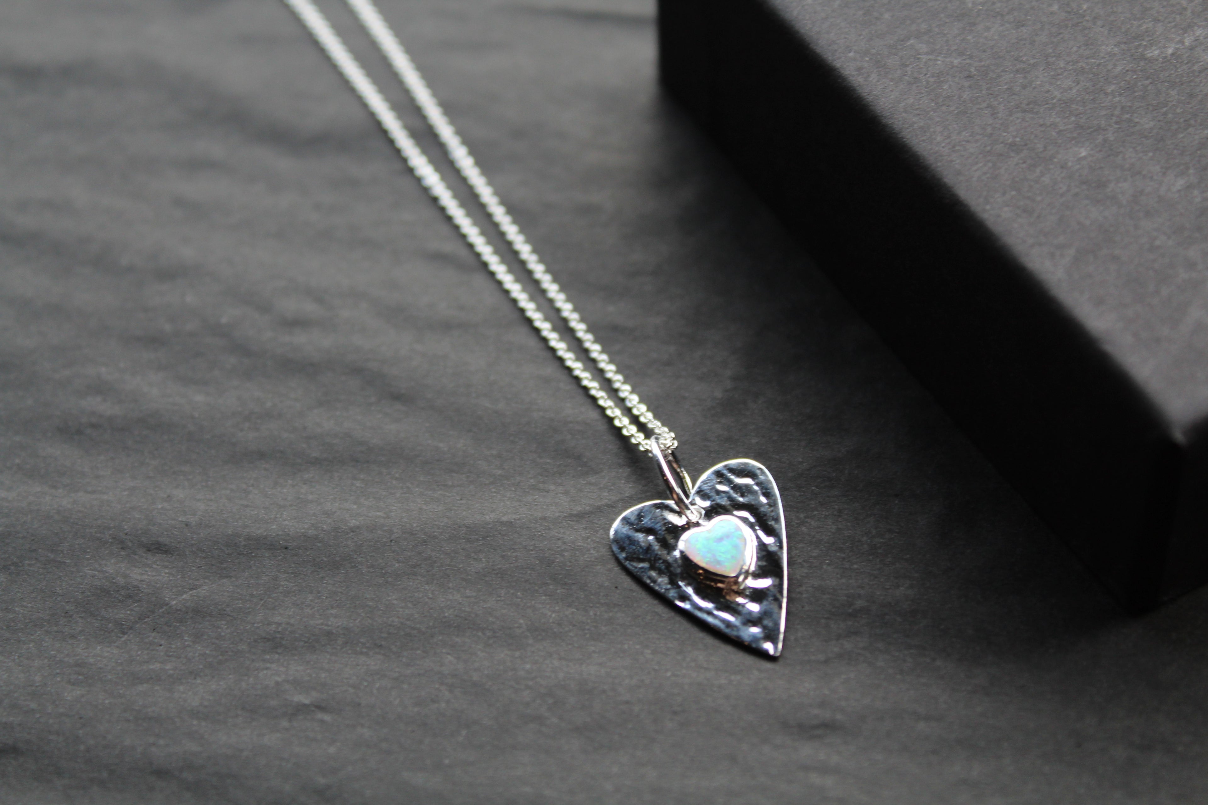 Opalite Hammered Heart Pendant & Chain