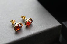 Load image into Gallery viewer, Oval Cognac Amber Studs
