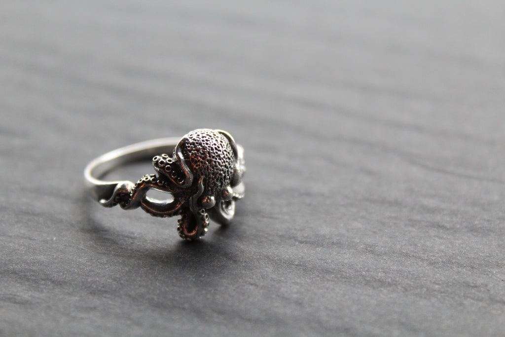 Oxidised Silver Octopus Ring