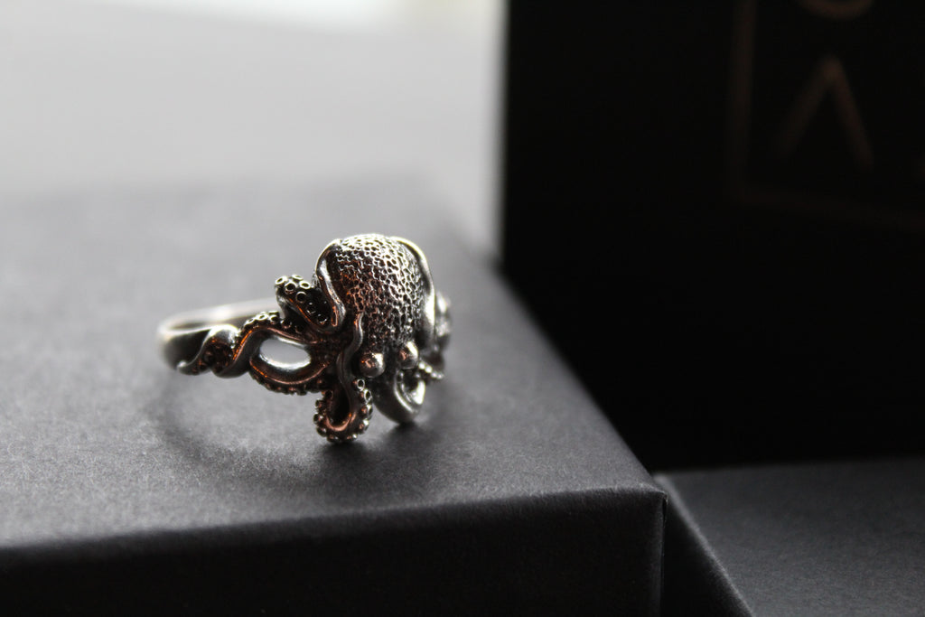 Oxidised Silver Octopus Ring
