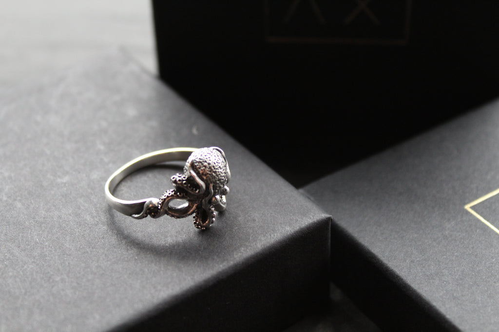 Oxidised Silver Octopus Ring