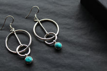 Load image into Gallery viewer, Pendulum Hoop &amp; Turquoise Cab Stone Earrings
