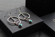 Load image into Gallery viewer, Pendulum Hoop &amp; Turquoise Cab Stone Earrings
