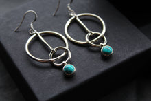 Load image into Gallery viewer, Pendulum Hoop &amp; Turquoise Cab Stone Earrings
