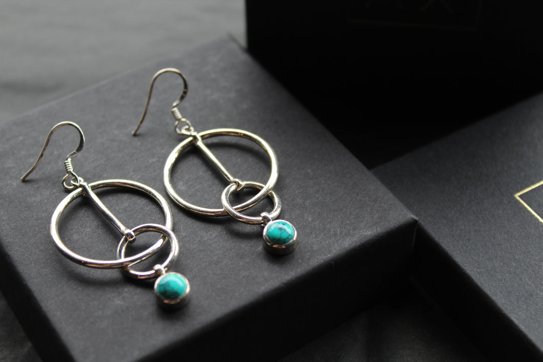 Pendulum Hoop & Turquoise Cab Stone Earrings