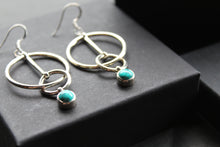 Load image into Gallery viewer, Pendulum Hoop &amp; Turquoise Cab Stone Earrings
