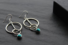 Load image into Gallery viewer, Pendulum Hoop &amp; Turquoise Cab Stone Earrings
