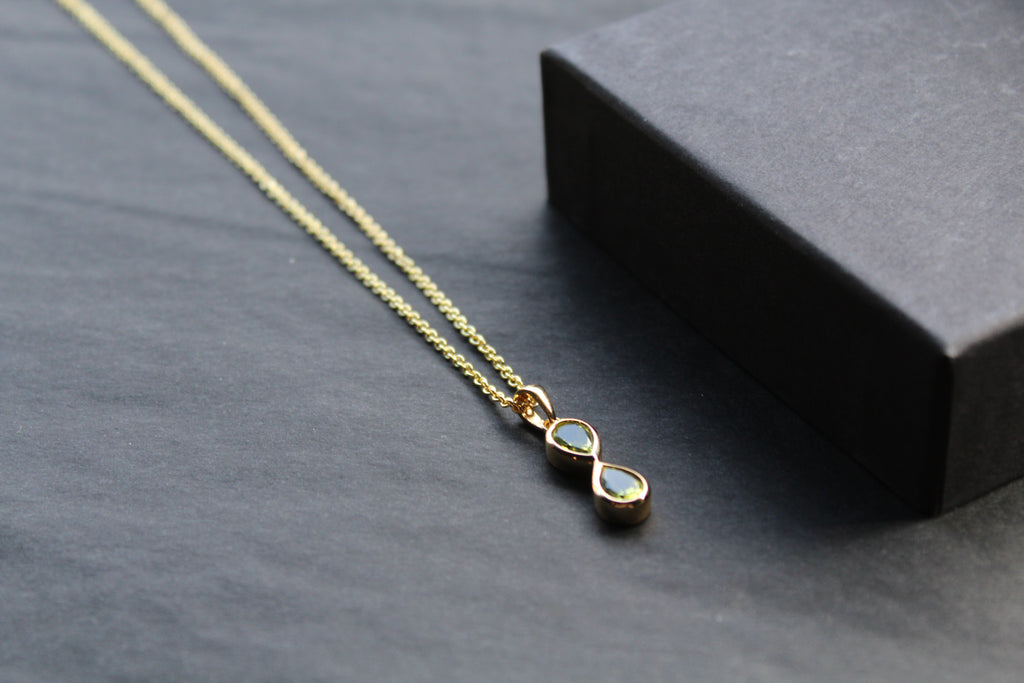 Peridot Double Drop Pendant and Chain