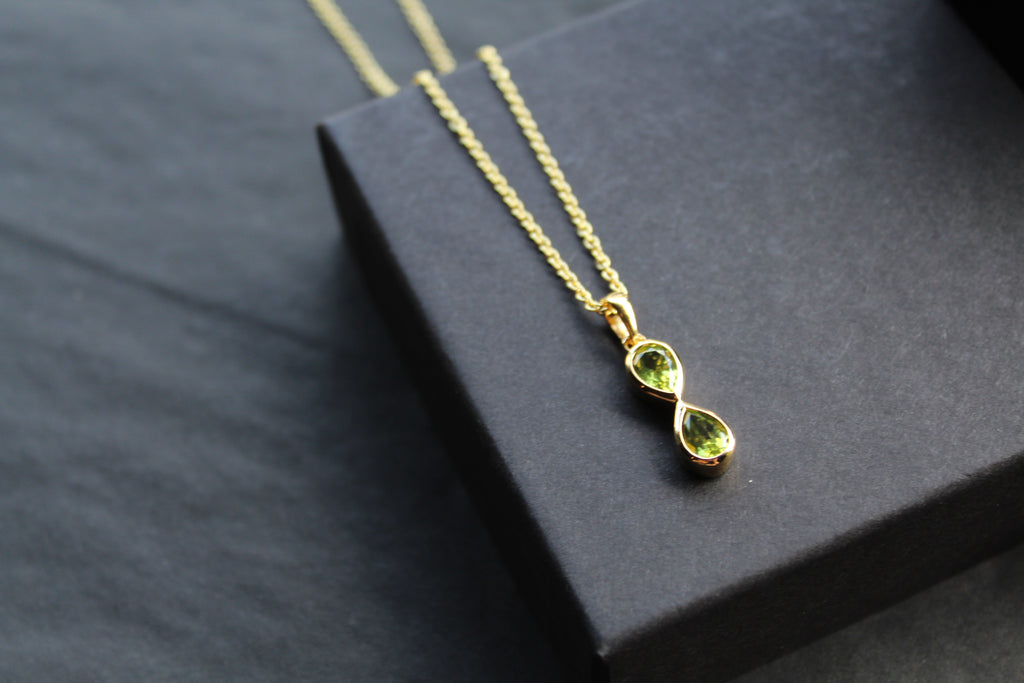 Peridot Double Drop Pendant and Chain