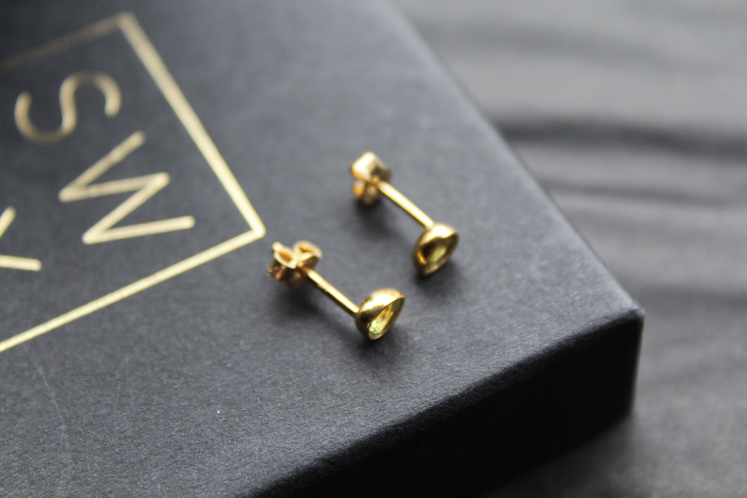 Peridot Green Gold Plate Studs