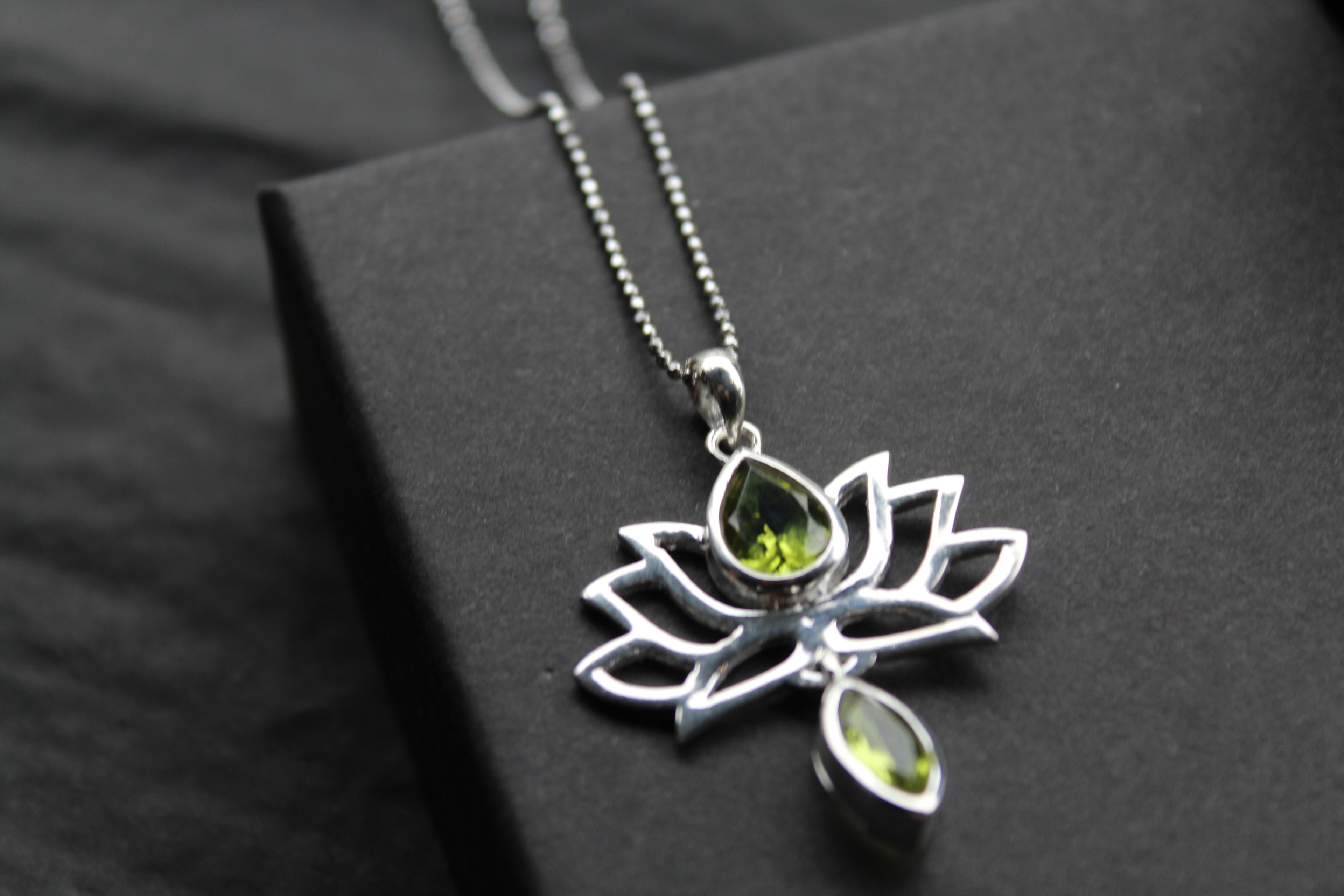 Peridot Sterling Silver Lotus Flower Pendant on Silver Chain