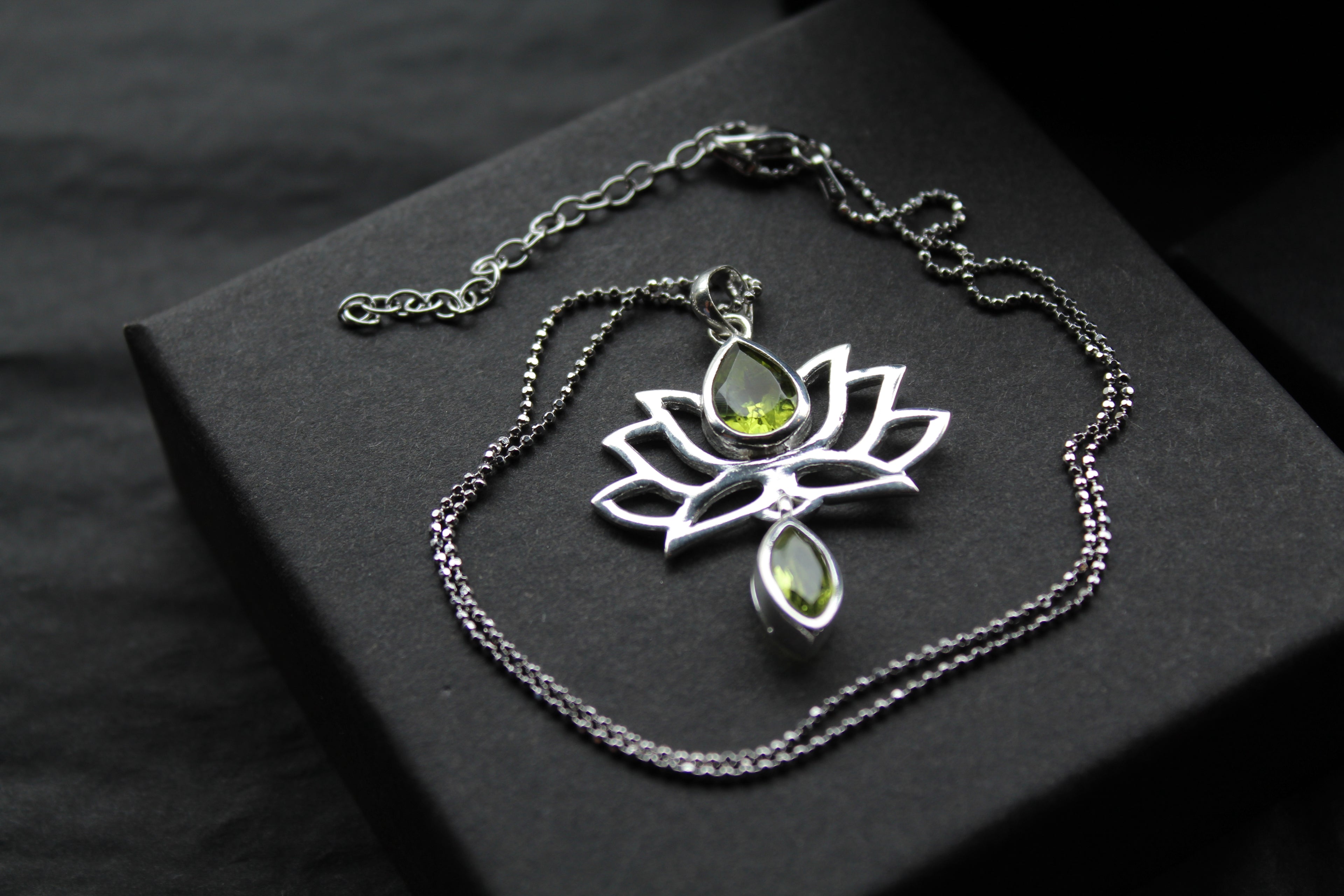 Peridot Sterling Silver Lotus Flower Pendant on Silver Chain