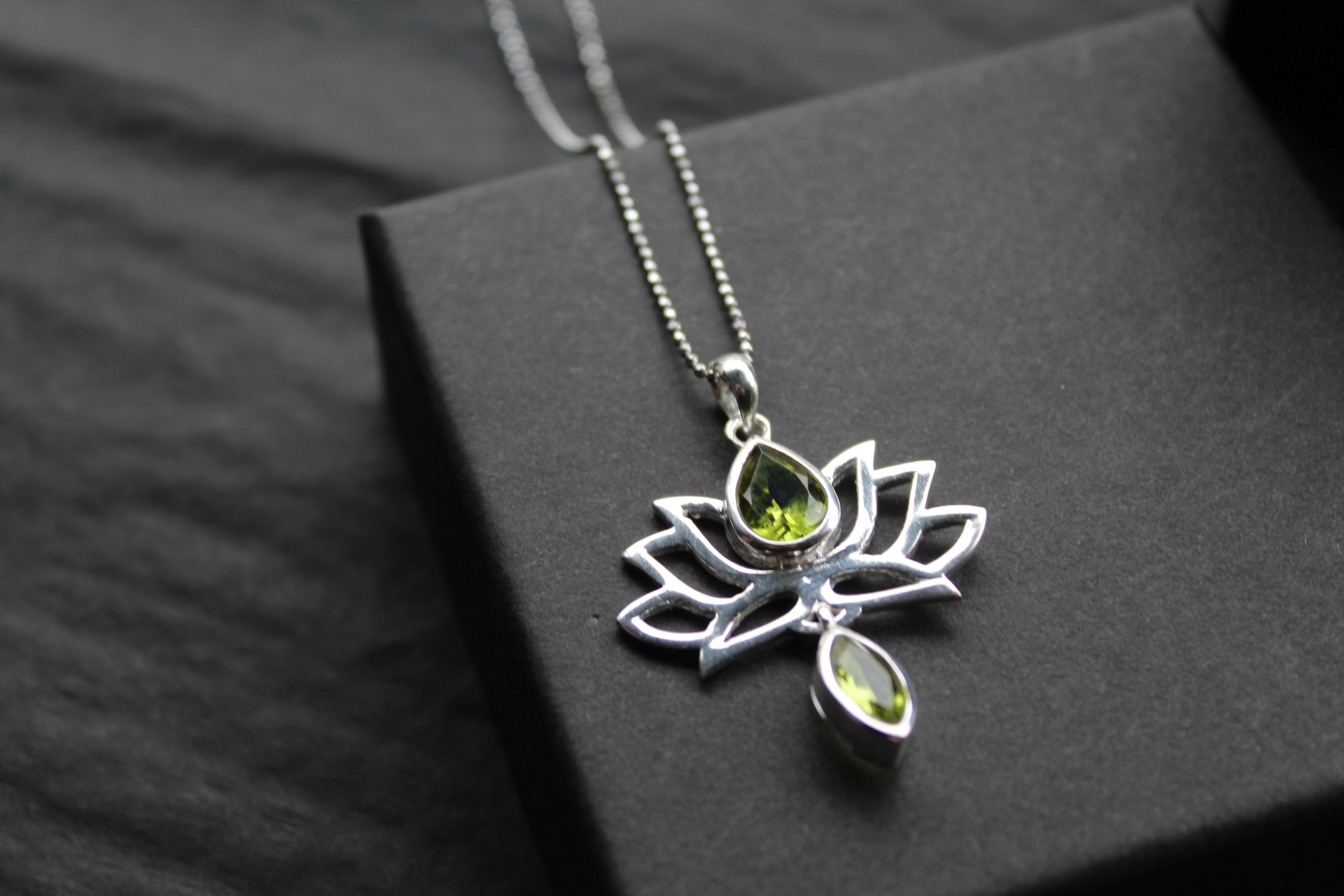 Peridot Sterling Silver Lotus Flower Pendant on Silver Chain