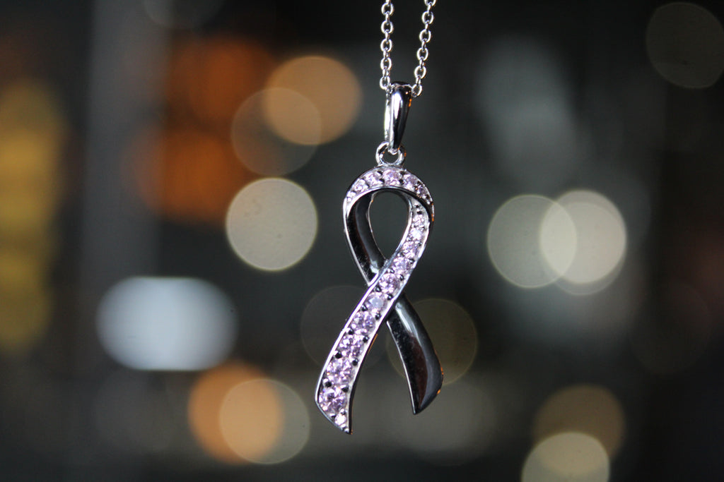 Pink CZ Ribbon Necklace